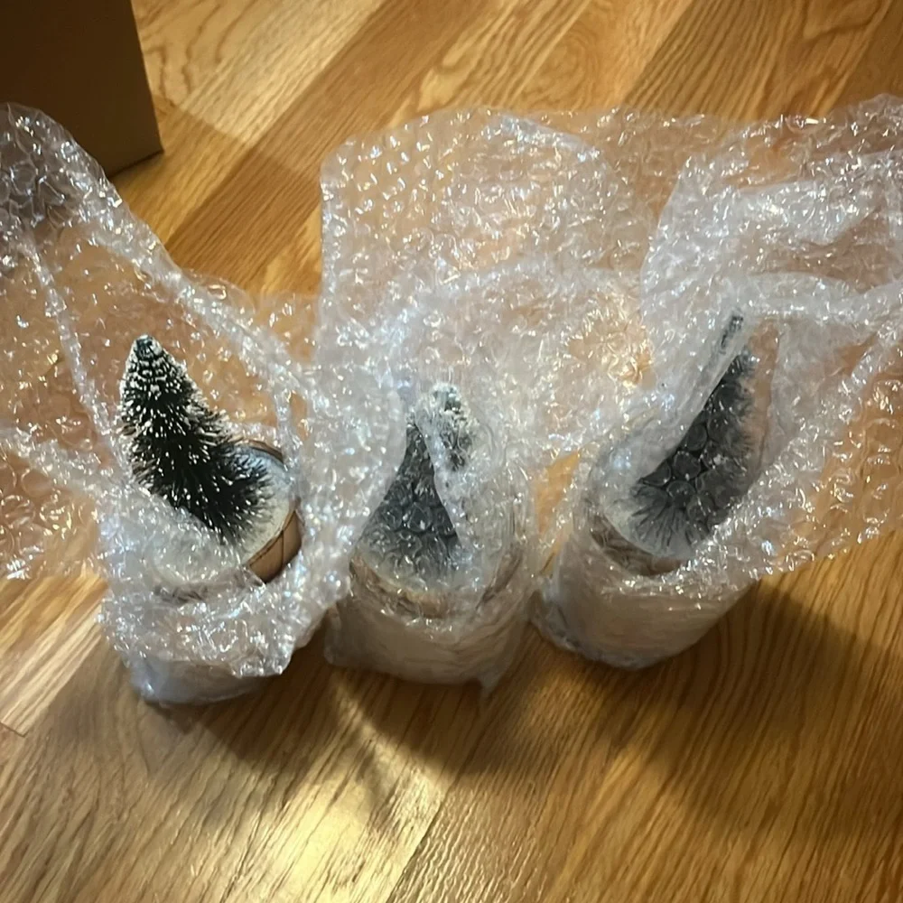 Anthropologie Small Sisal Tree Set of 3 Candles NIB